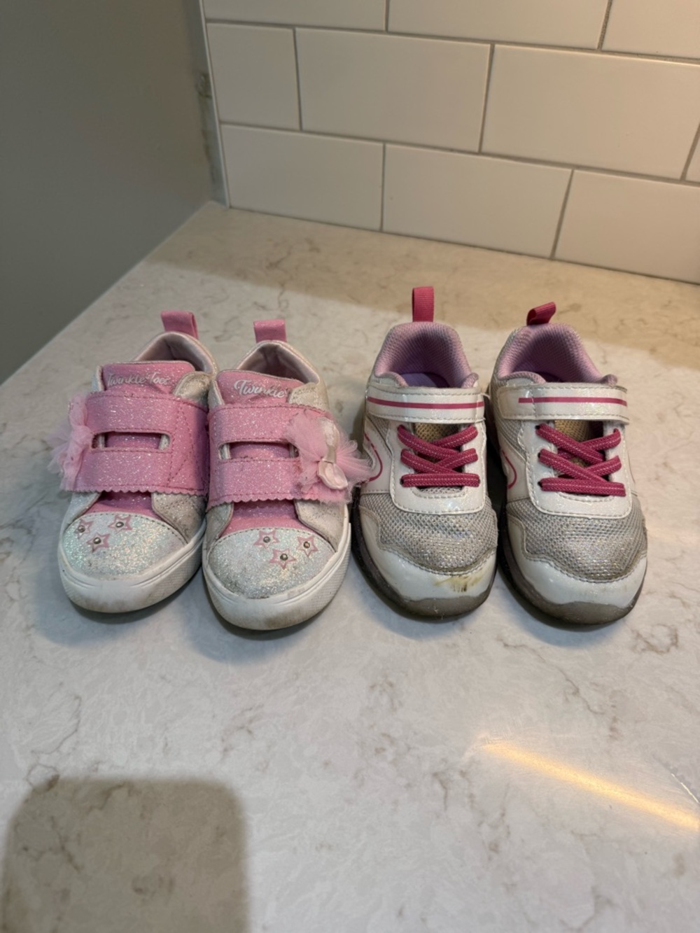 2 pairs of Kids Pink and White LIGHT UP Athletic Sneakers - Casual Comfort